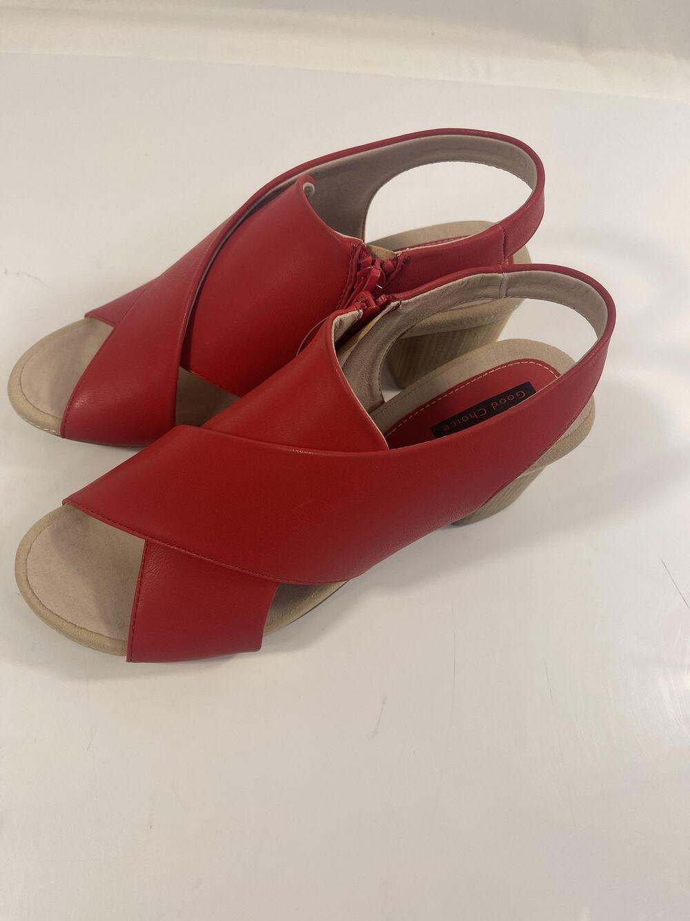 Good Choice Shoes Women's Size 8 Red Keefa Slingback Block Heel Comfort Sandals